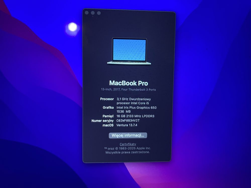 Laptop MacBook Pro 2017 A1706 i5 16gb