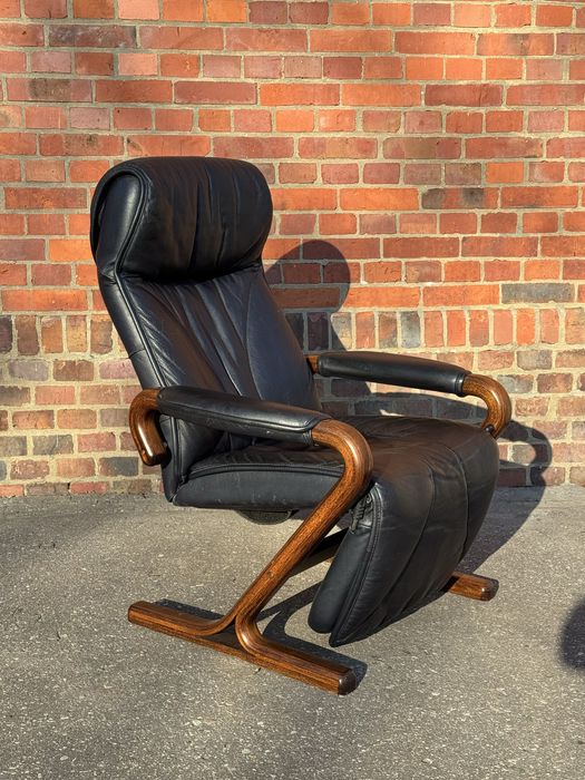 Rozkładany,tekowy,skórzany fotel Dream Seat AP, Dania,lata70-80.design