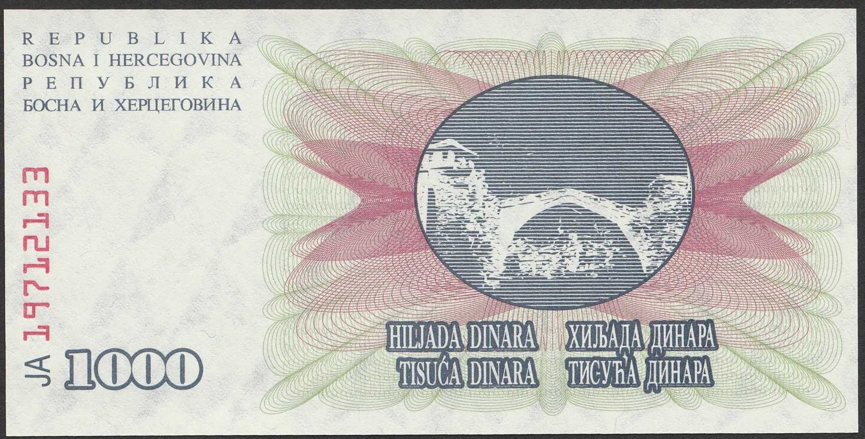 Bośnia i Hercegowina 1000 dinarów 1992 - JA - stan bankowy UNC