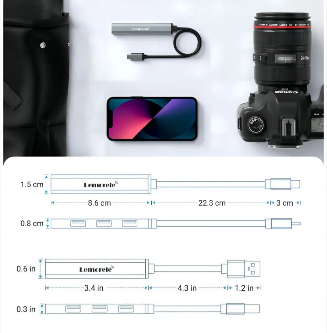 Новий USB hub Type C  або звичайний USB, фірми Lemorele,шикарна якість