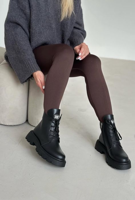 Ботінки жіночі зима з натуральноі шкіри колір чорний/ шоколад