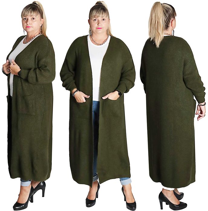 DŁUGI SWETER-KARDIGAN roz.uniwersalny pasuje od 50 do 54