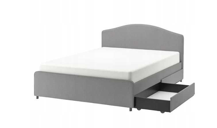 IKEA łóżko tapicerowane Hauga 140x200 cm z szufladami i materacem