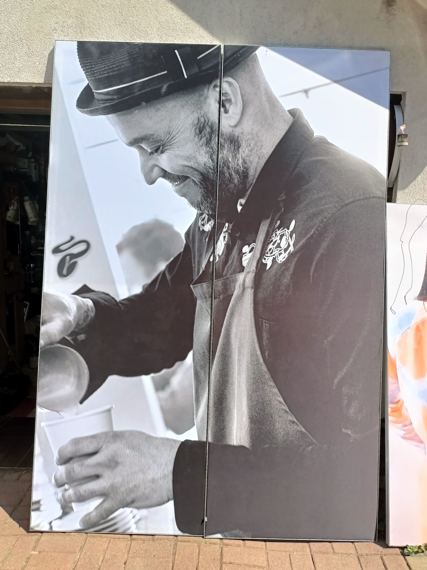 Mega duży, nowoczesny podwójny obraz mężczyzna z kawą 230x160