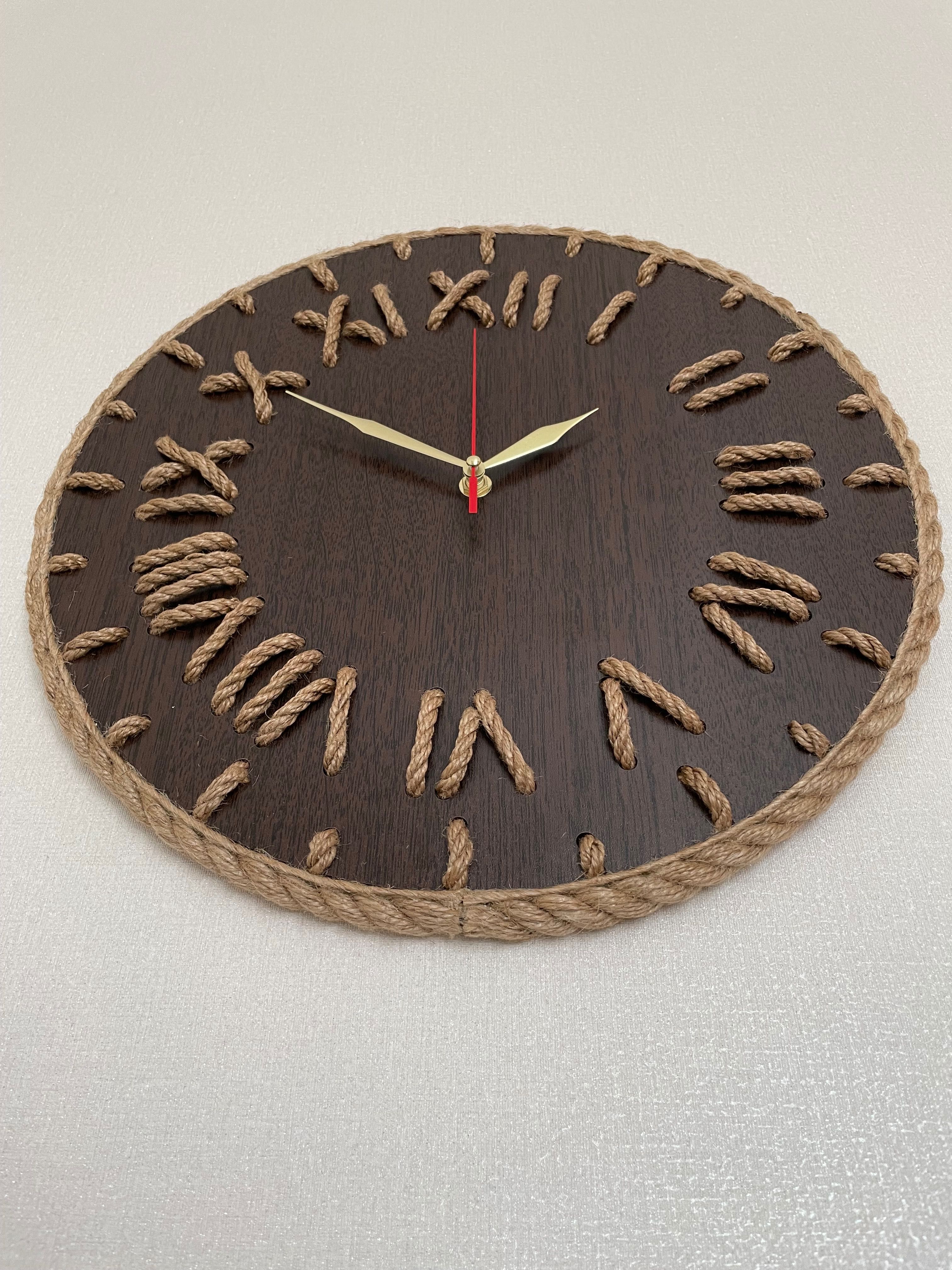 Годинник коричневий настінний ручної роботи з канату, декор