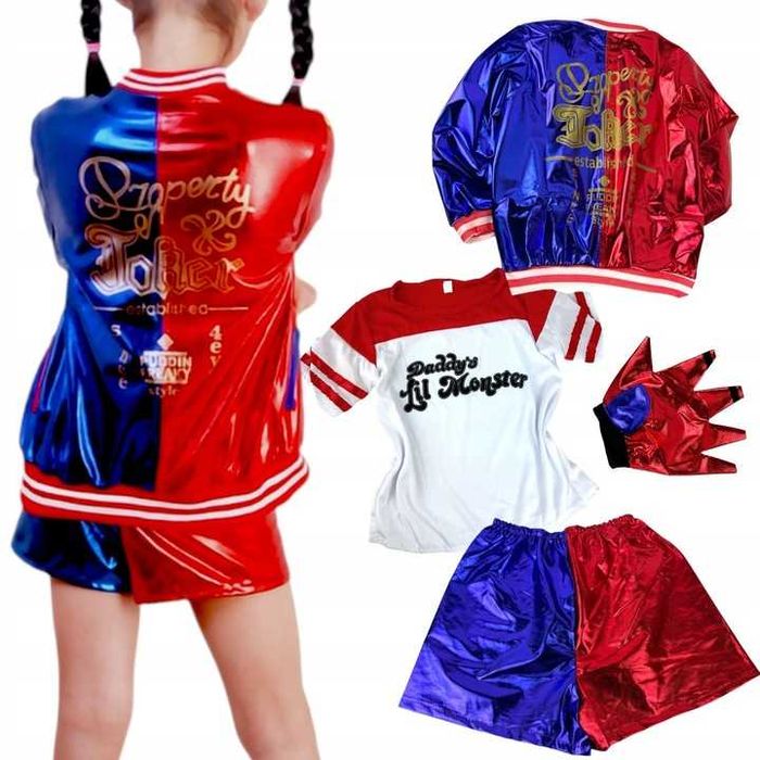 Strój kostium przebranie na bal Harley Quinn + peruka r.XL 140/146