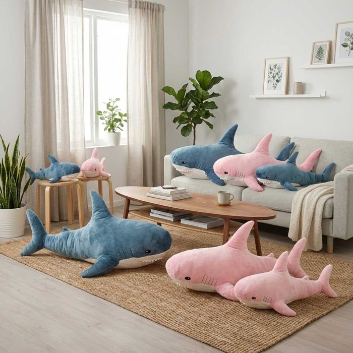 М'яка іграшка Акула велика синя рожева подушка обіймашка як в ікеа