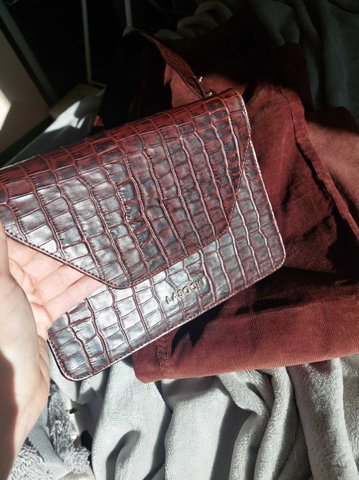 Torebka listonoszka lasocki czekoladowa skóra naturalna