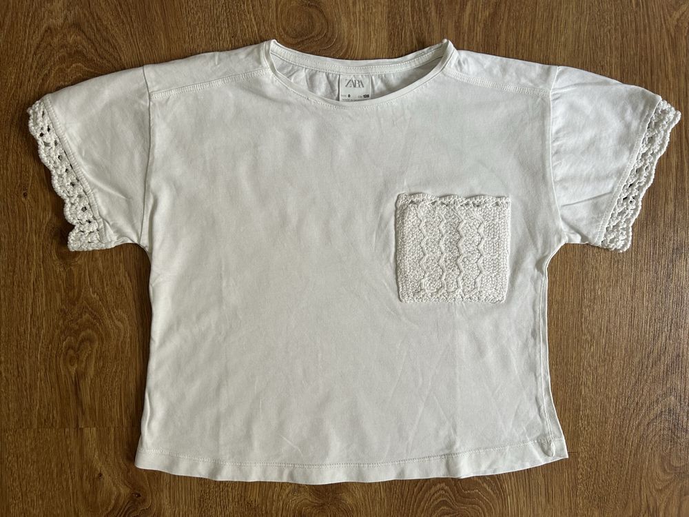 Biały T-Shirt Dziewczęcy ZARA Rozmiar 128