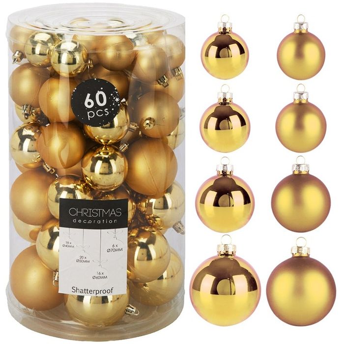 Bombka Bańka złote plastikowe - zestaw 60 sztuk