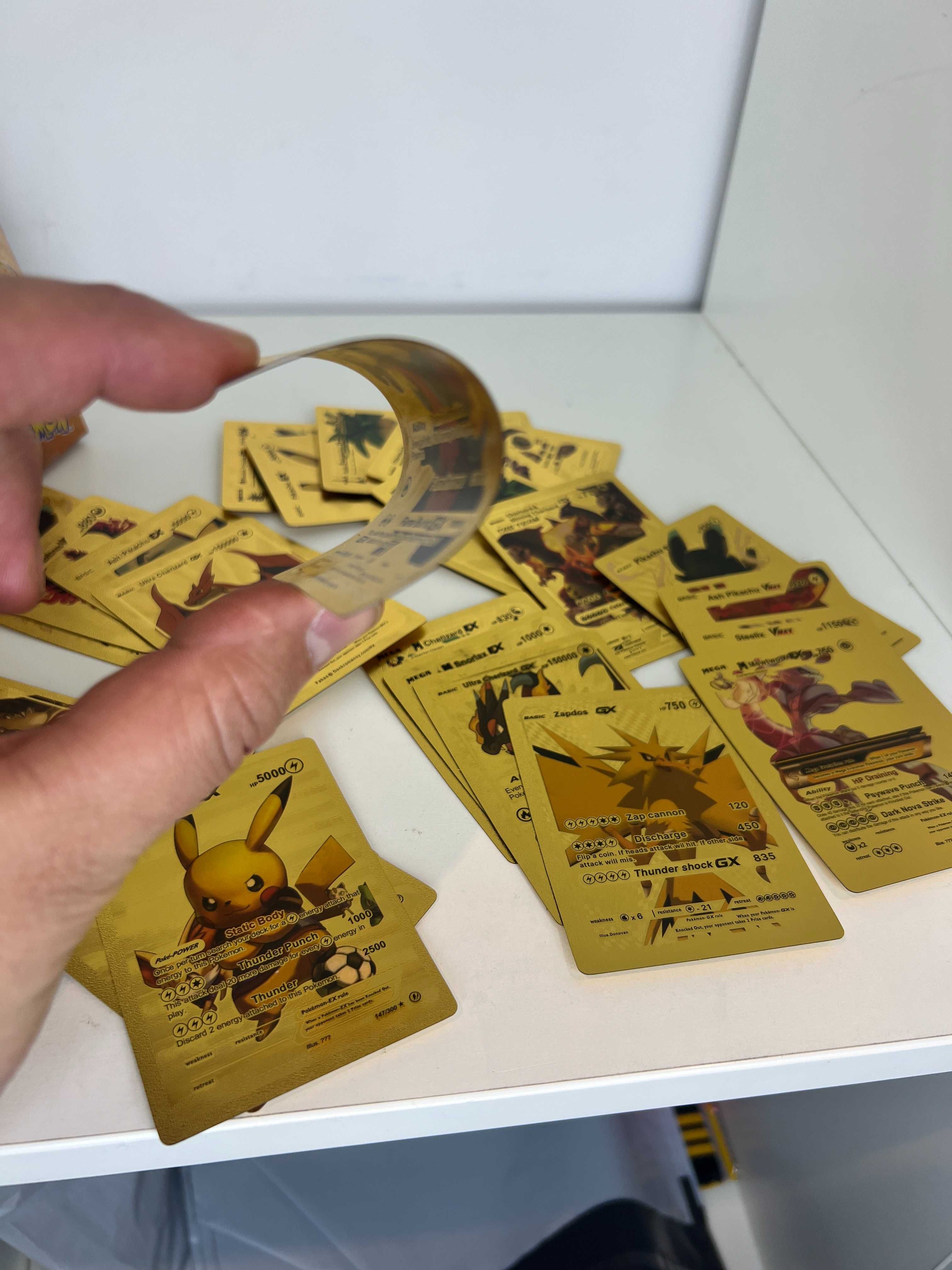 Metalizowane Karty Pokemon Pikachu Wysokie HP Pikaczu Złote Gold