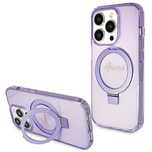 Etui Guess Ring Stand Script Glitter MagSafe na iPhone 15 Pro - fiolet