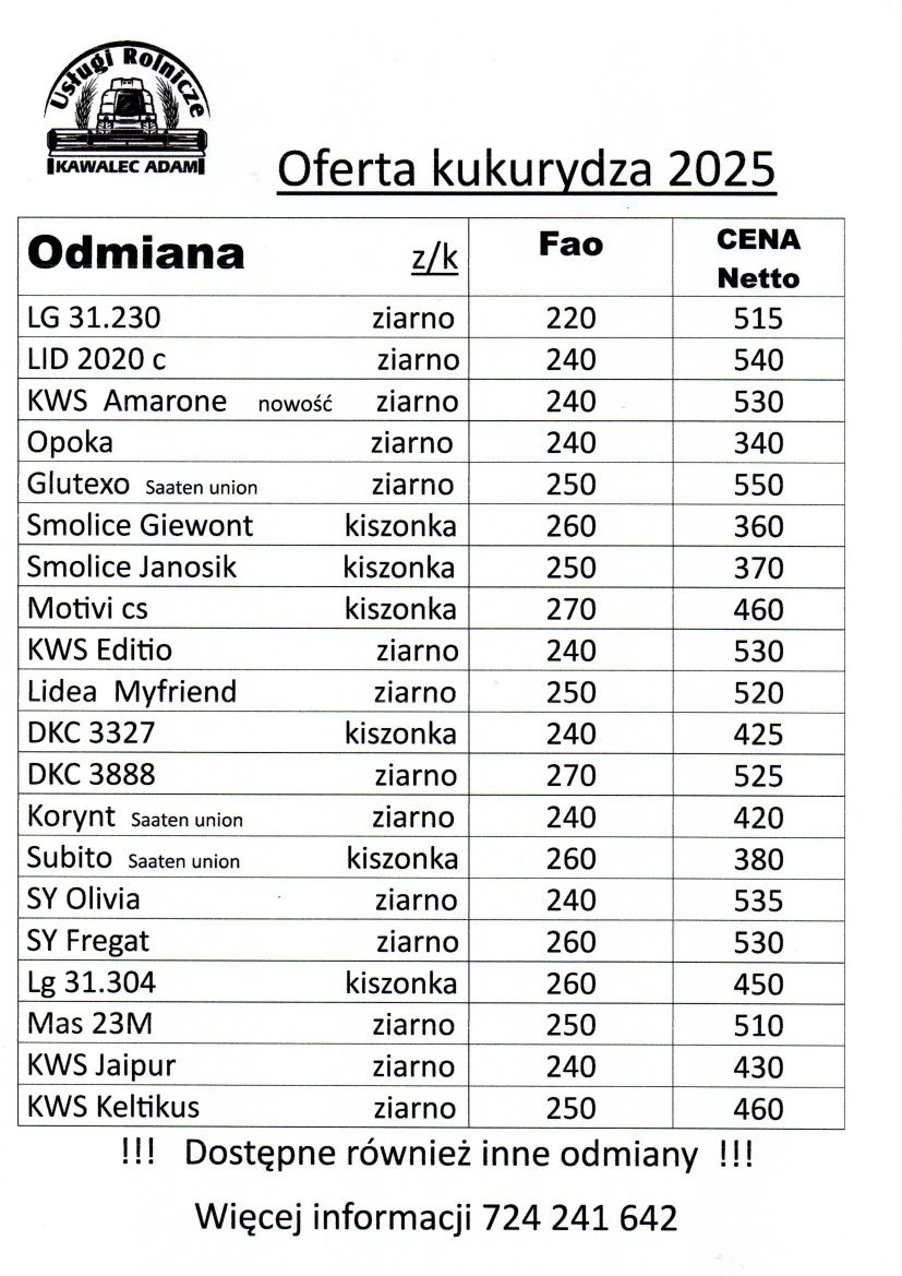 Nasiona kukurydzy saaten union kws syngenta lidea smolice lg mas Nawoz