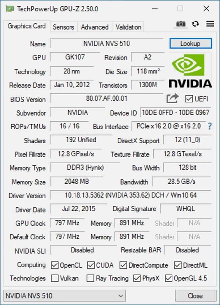 Nvidia NVS 510 (2GB DD3 128bit CUDA DX12) ПК\Тонкий корпус SFF