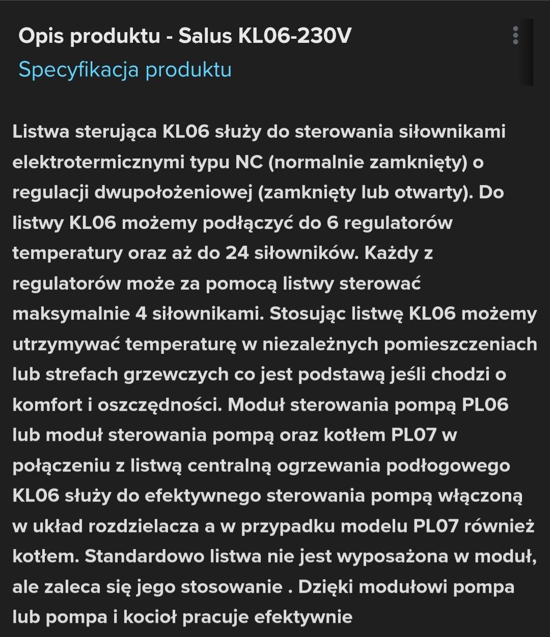 Listwa sterujaca KL06