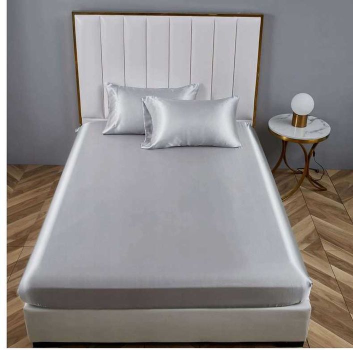 Prześcieradło satynowe z gumką 180x200+30cm oddychające szare