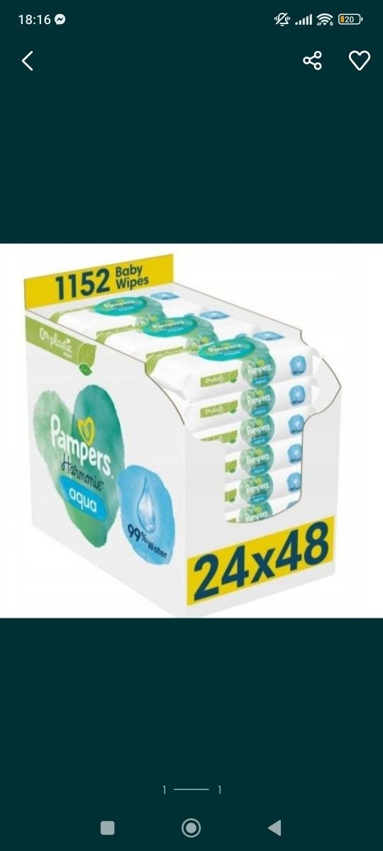 Chusteczki pampers Pampers Harmonie Aqua Plastic Free 24x48 24*48