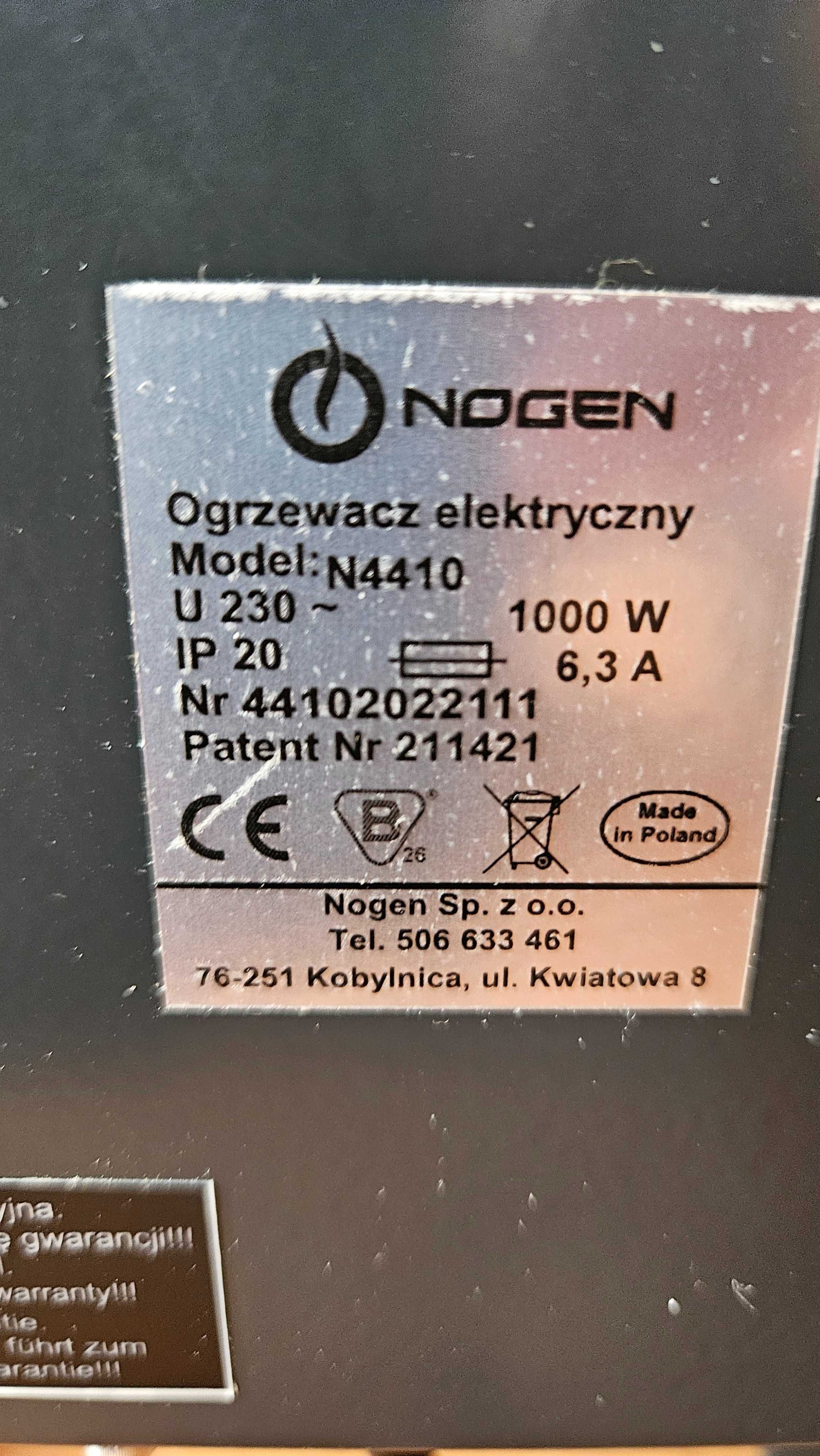 Grzejnik elektryczny NOGEN / 1000W / Programator / czujnik temp / NOWY