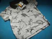 Nowe t-shirt polo koszulka z kołnierzykiem dinozaury dłuższy tyl 86/92