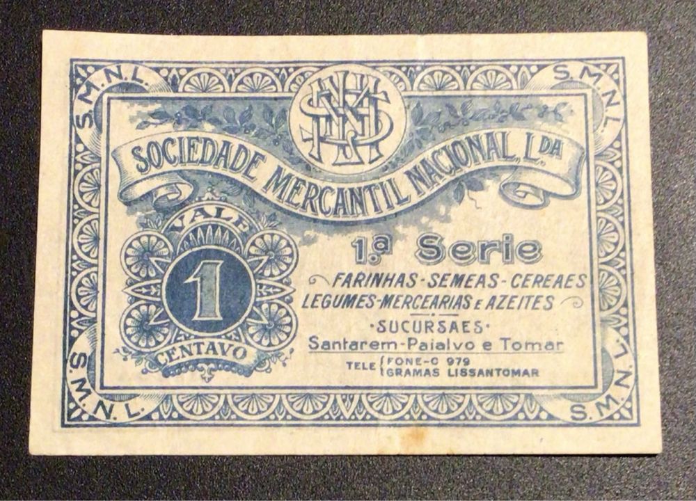 CÉDULA LISBOA  -  1 CENTAVO  -  SOCIEDADE MERCANTIL