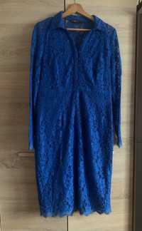 Kobaltowa sukienka XL/42koronkowa