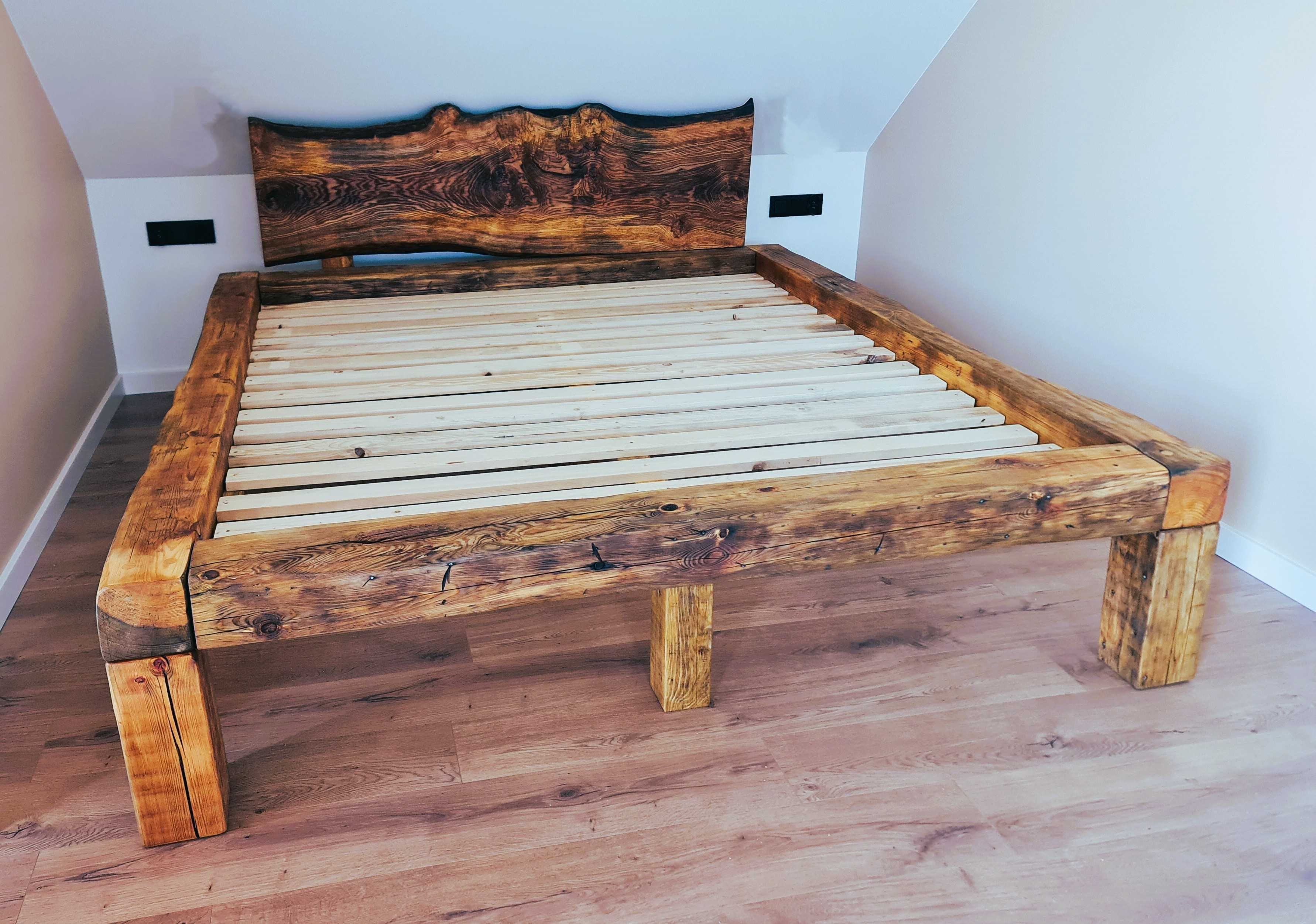 Łóżko drewniane z belek rama łóżka ze starych belek rustykalne