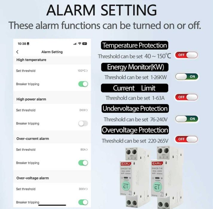 63А TUYA WI-FI Умный Smart Реле напряжения УЗО Счётчик электроэнергия