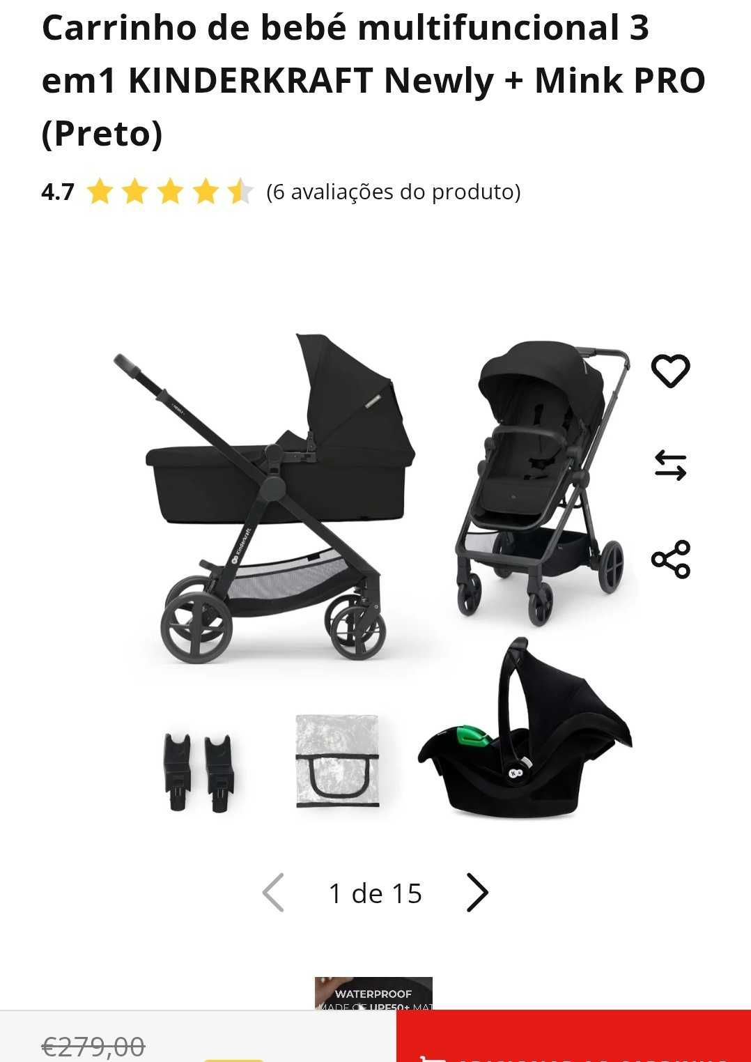 Kit Carrinho + Bebé conforto + Alcofa Preto Ferrari