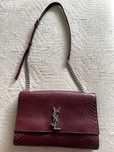 Saint Laurent Sunset Leather Shoulder Bag Burgundy Exotic Python skin
