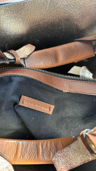 Duża torebka shopper Zara skóra bawola bawełna