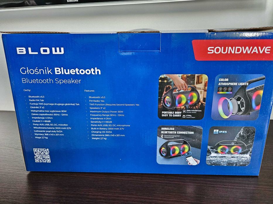 Głośnik bluetooth przenośny BLOW NOWY IPX5 RADIO FM USB 80W