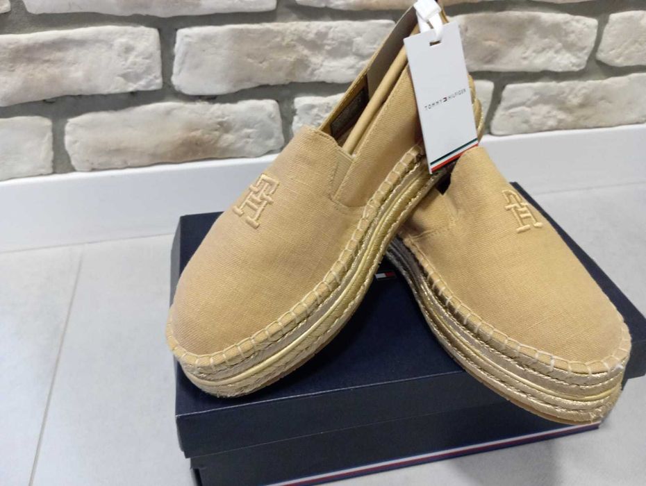 Tommy Hilfiger espadryle platforma EMBROIDERED GOLD beżowe damskie 36