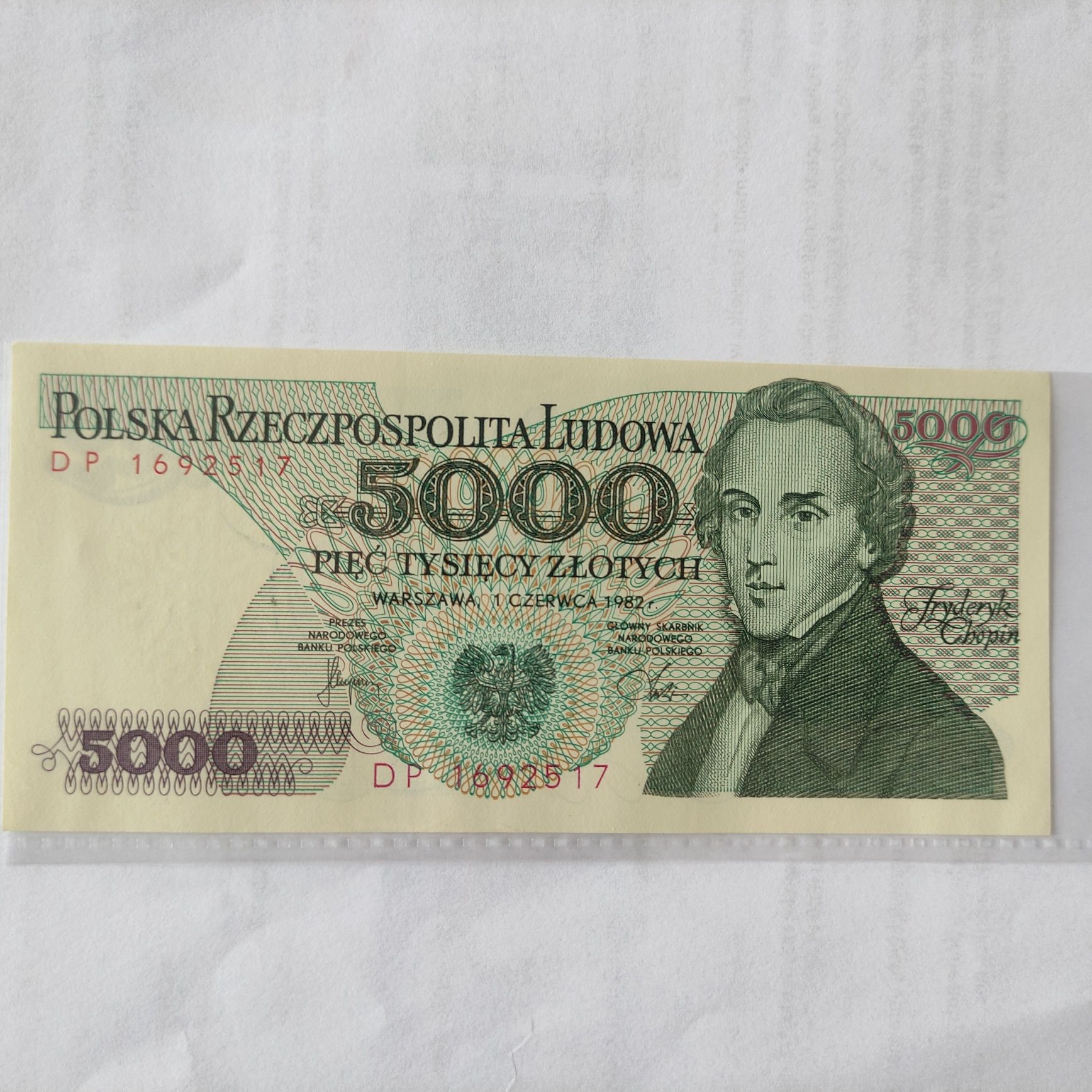 Sprzedam banknot 5000 zł 1988 rok. Seria DP stan UNC