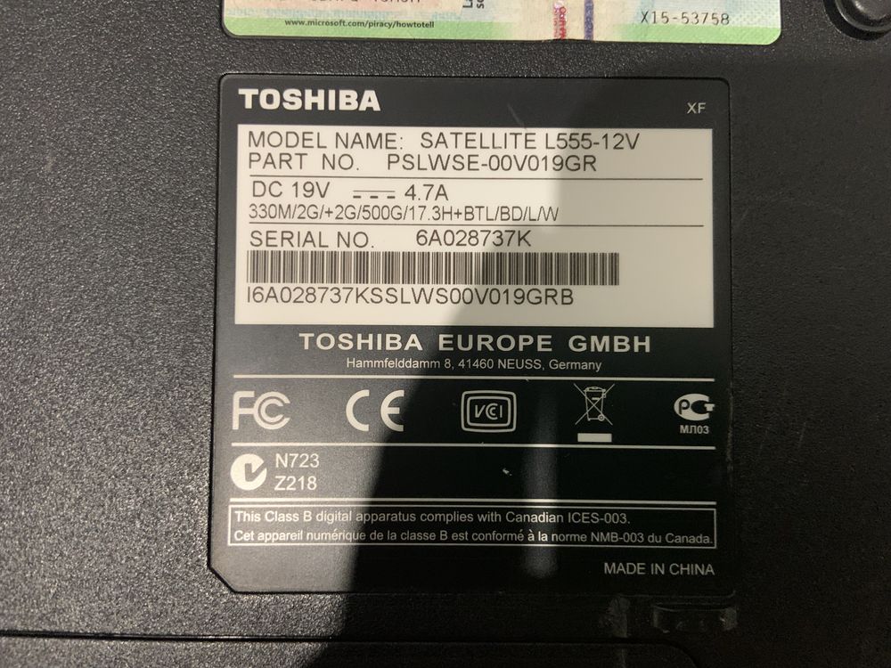 Ноутбук TOSHIBA satelite l555 з відеокартою