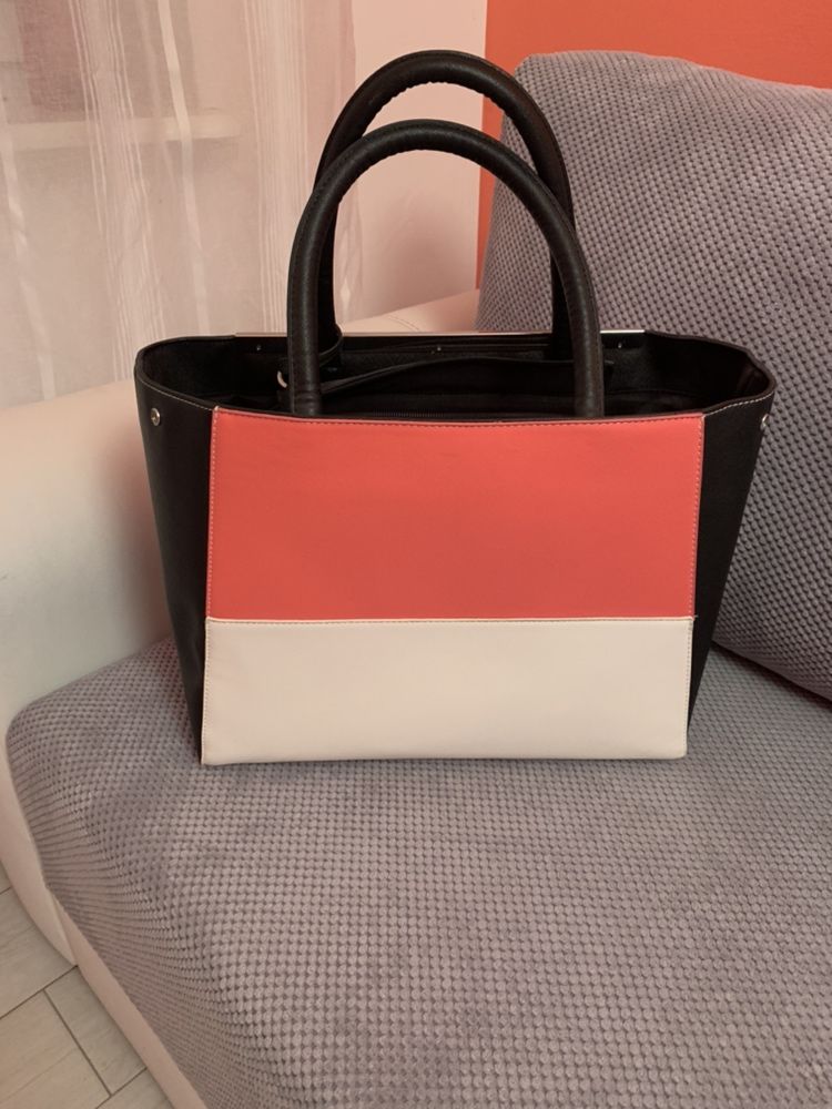 Torebka torba shopper bag czarno biała malinowa