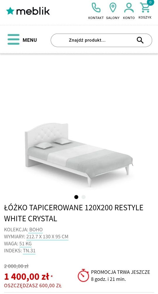 Meblik łóżko tapicerowane ze stelażem 120x200 plus szafka nocna