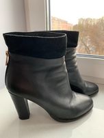 Czarne botki krótkie kozaki skóra naturalna obcas 39
