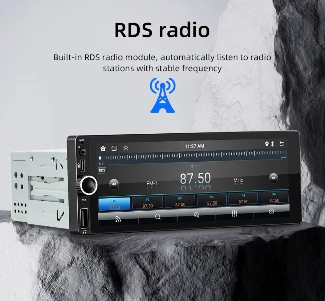 Rádio 1 DIN Android 13 ecrã 6.8" + Carplay + RDS + GPS