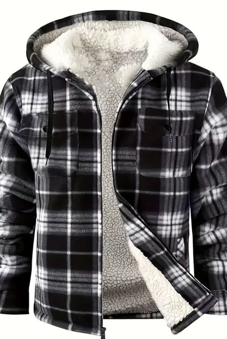 Зимняя флисовая куртка в клетку | Размер L | Тёплая и стильная