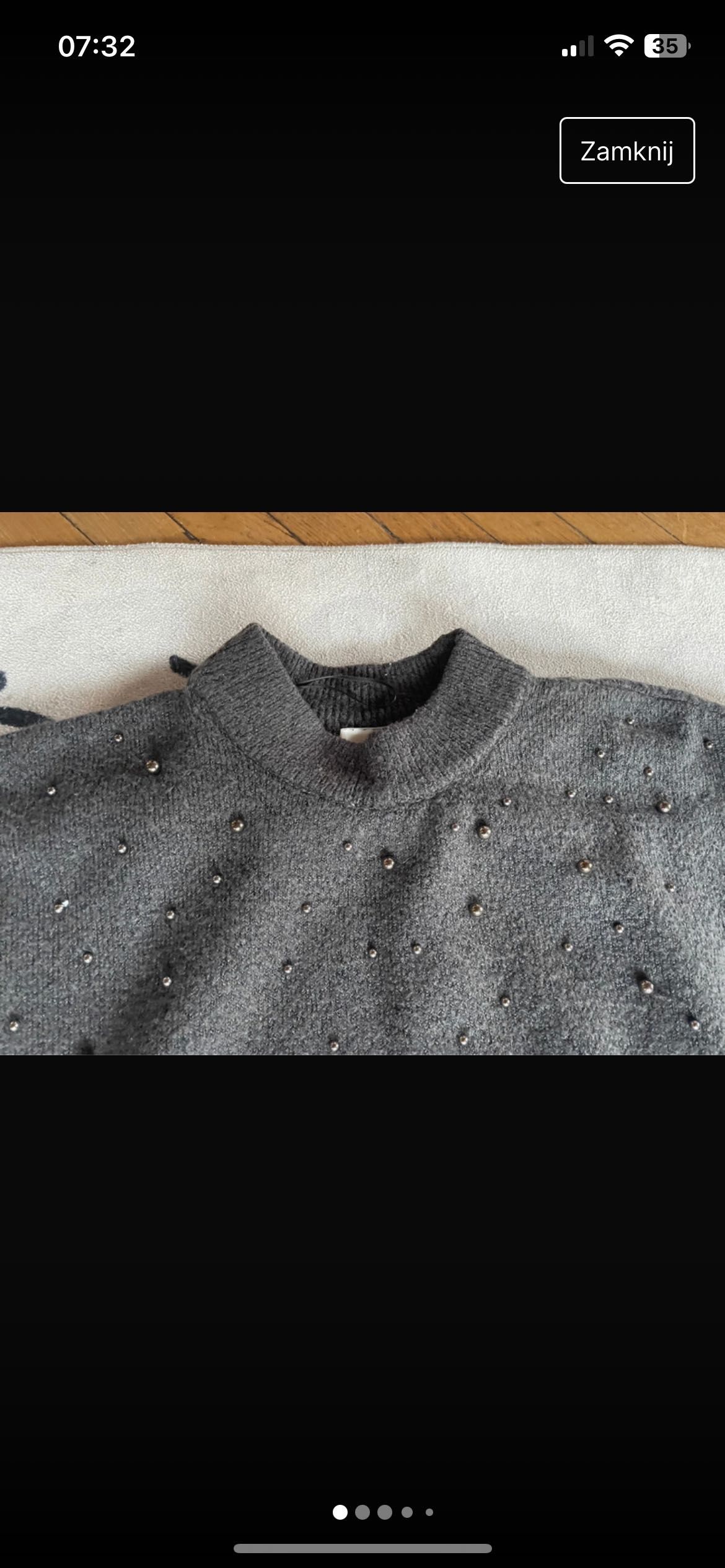 Sweterek H&M z domieszka wełny jakosc premium XS szary z koralikami