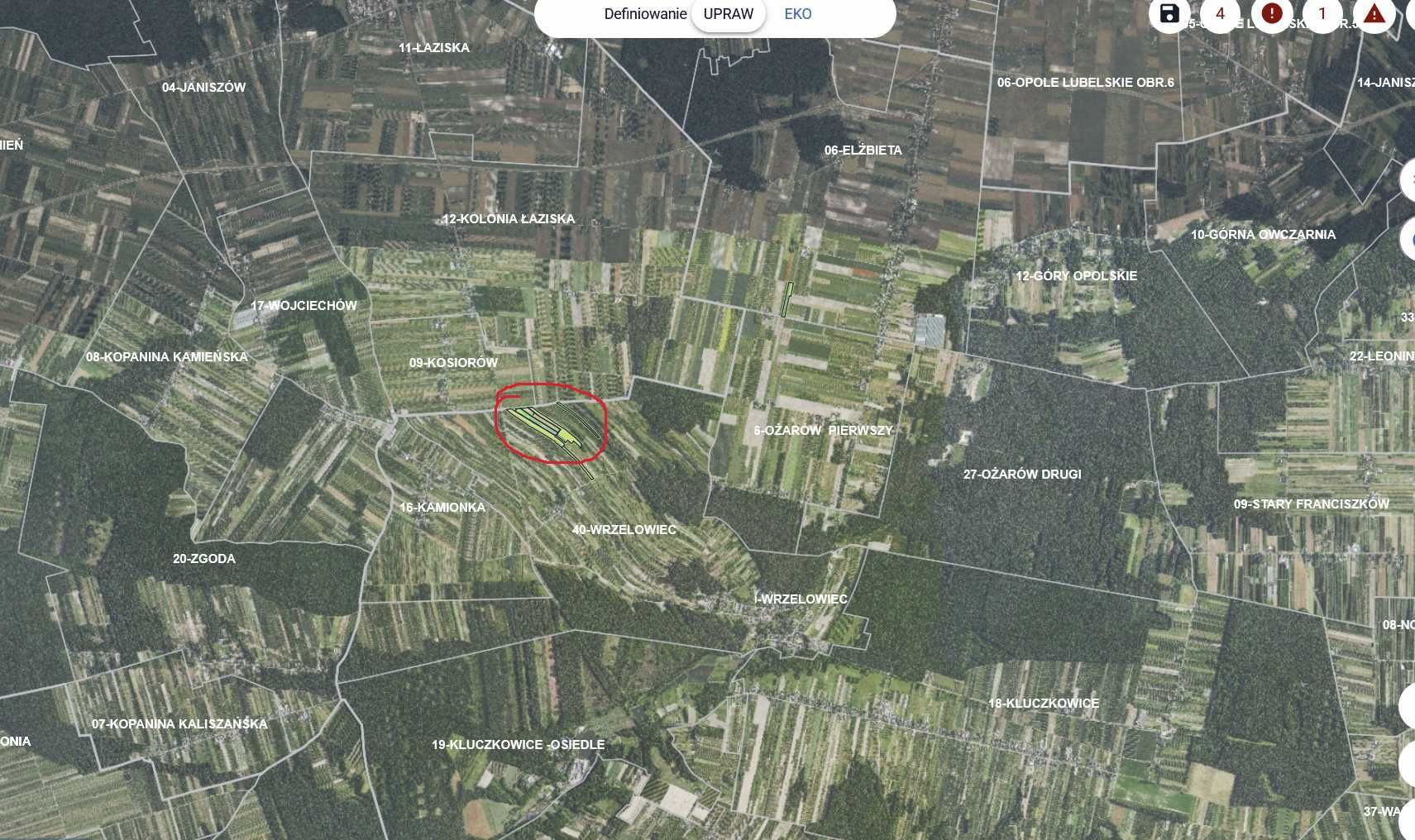 Działka rolna o powierzchni 9ha z nasadzeniami, w jednym kawałku.
