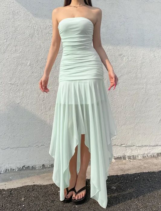 Сексуальна сітчаста сукня без бретелів із асиметричним кроєм xs-m