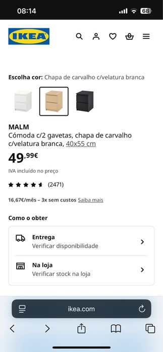 Mesa de cabeceira IKEA com 2 gavetas grandes e espaçosas
