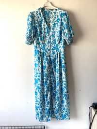 Sukienka midi niebieskie wzory guziki
