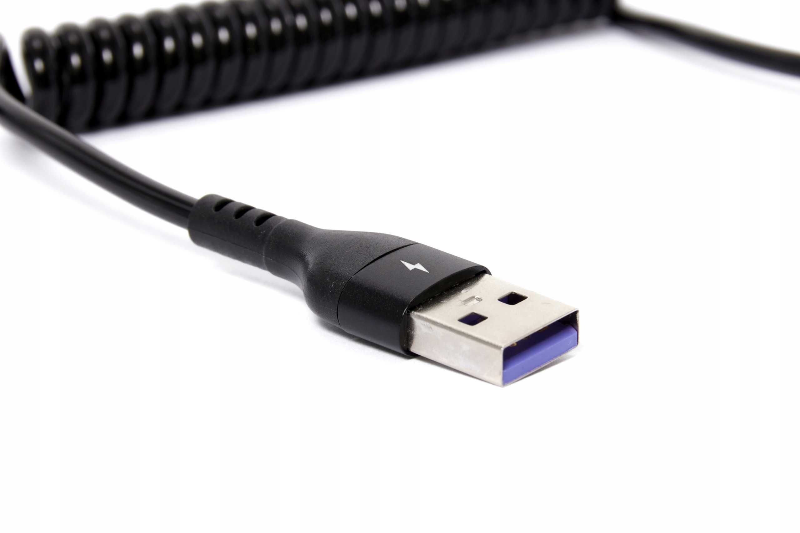 Kabel do ładowania smartfona tabletu USB-C czarny spiralny sprężynowy