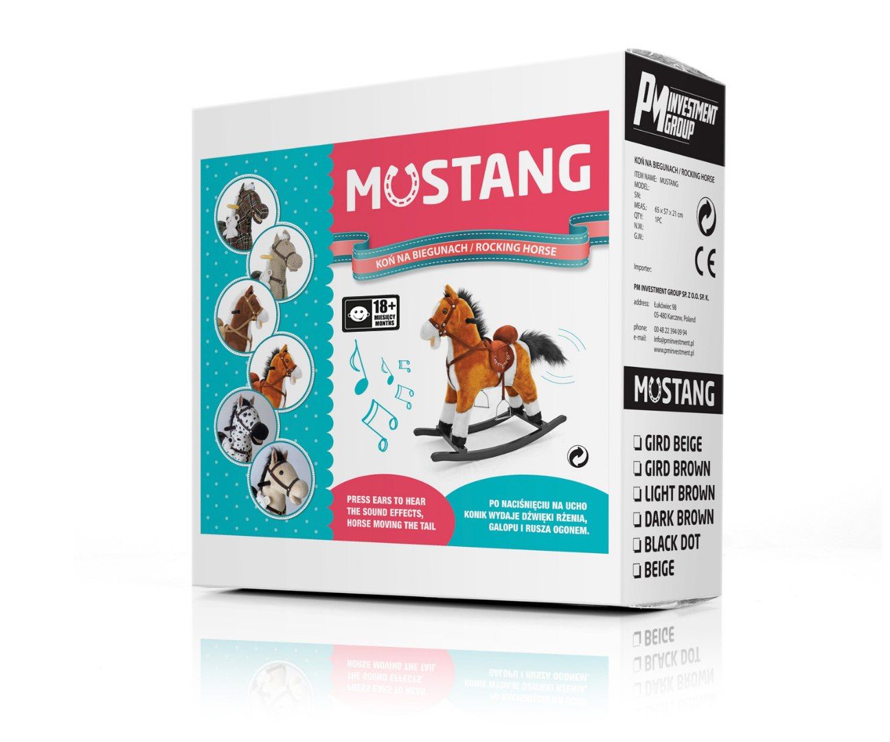 Koń na biegunach bujak Mustang Black Dot