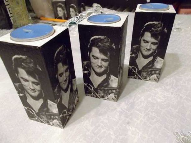 świeczniki drewniane z Elvisem Presleyem na tealight