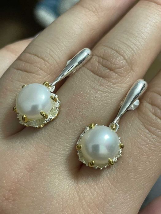 Серьги из серебра 925 пробы с натуральным не облагороженным жемчугом