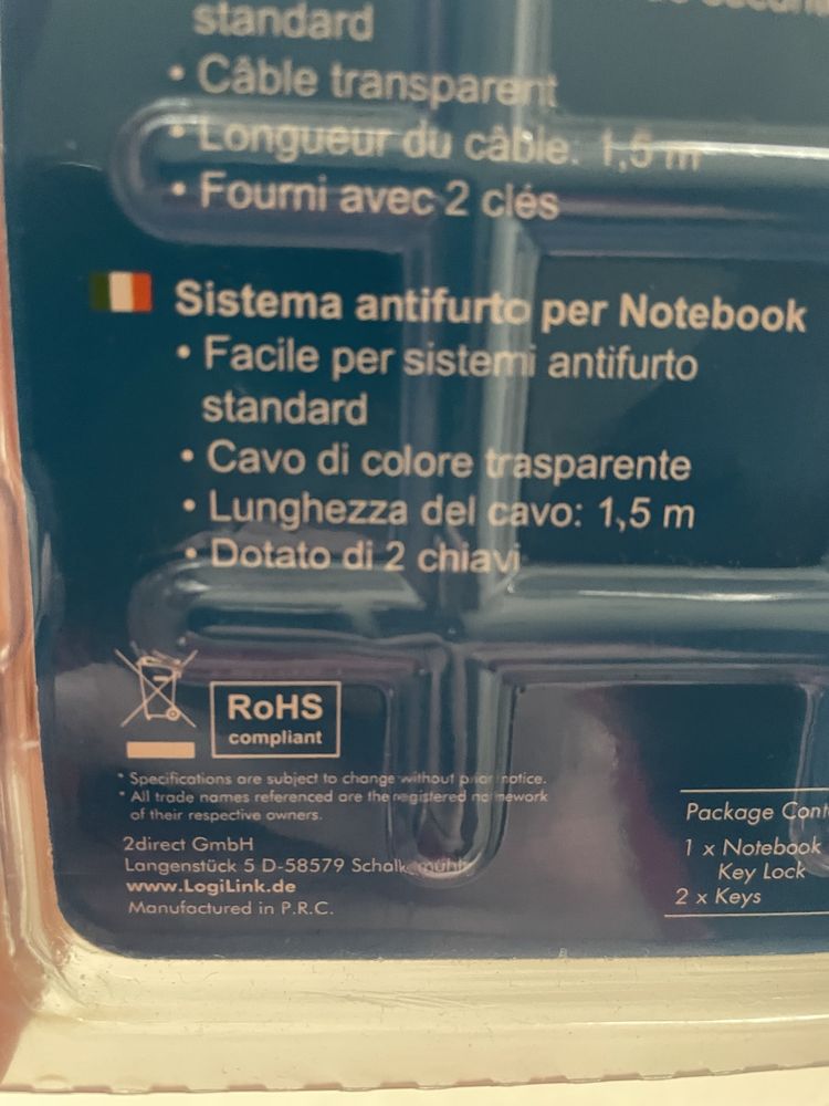 LogiLink linka , zabezpieczenie do laptop, notebook,  blokada