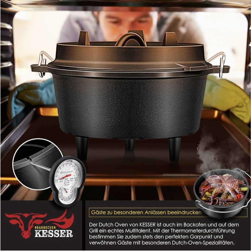KESSER® Zestaw Dutch Oven garnek do duszenia grilla, żeliwny garnek